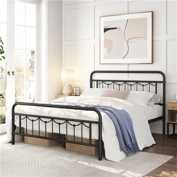 Yaheetech 5ft King Metal Bed Frame with Cross-Design Headboard