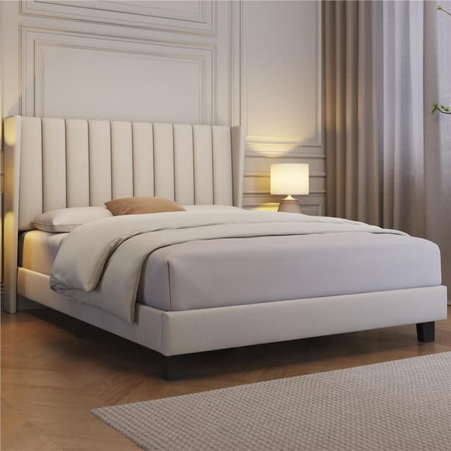Yaheetech King Upholstered Bed Frame with Channel Tufted Headboard