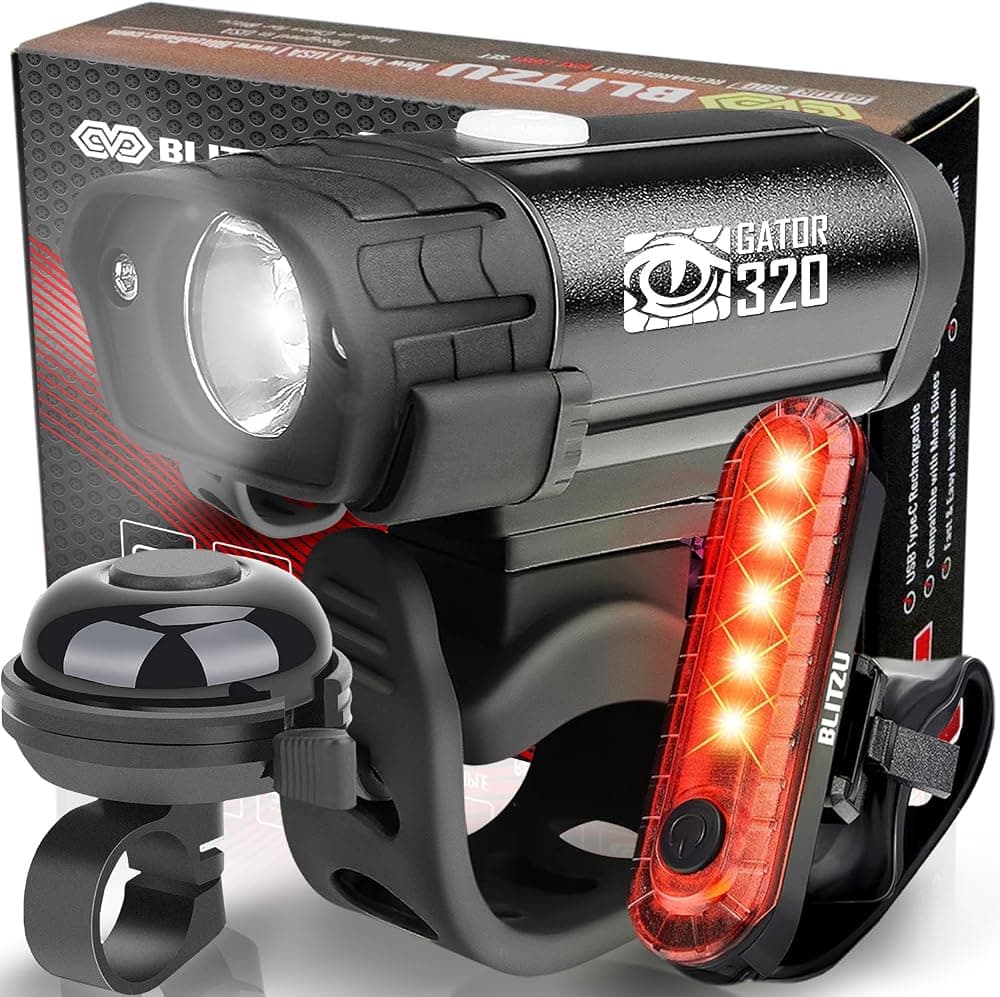 BLITZU Gator 320 USB Rechargeable Bike Light Set — our top pick