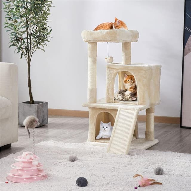 Yaheetech 59cm Basic Cat Tree Tower, Cat Scratching Post with Oversized Perches, Condo and Hanging Ball, Dark Grey