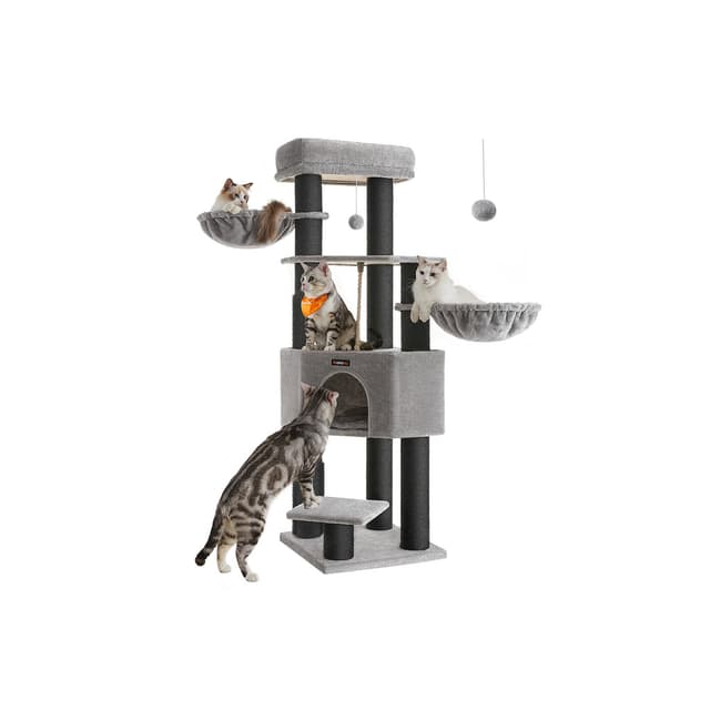 Feandrea Cat Tree for Large Cats, Heavy-Duty Cat Tower with Warm Pads, 2 Self-Groomers, 9 Scratching Posts, PCT003W01