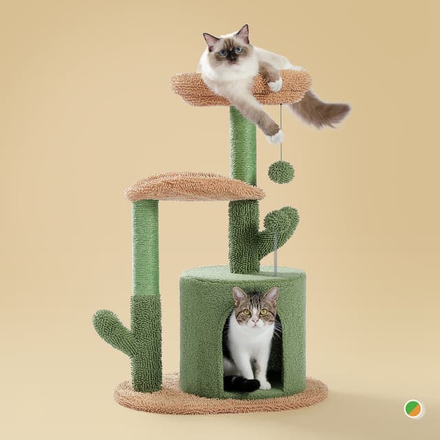 PAWZ Road Cactus Cat Tree with Scratching Pad and Hammock, Small Cat Tower with Condo, 80cm, Green