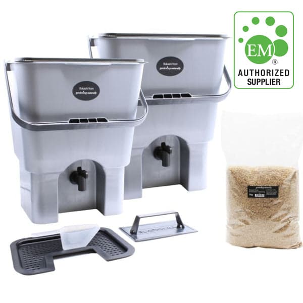 Bokashi Bin Set of 2 Natural Indoor Kitchen Composter with 1 KG Bokashi Bran