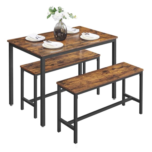 VASAGLE Dining Table with 2 Benches 3 Piece Set 110 x 70 cm KDT070B01
