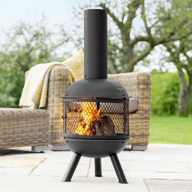 La Hacienda Alexis Log Burner Fire Pit with BBQ Grill Set and Spark Guard Lid