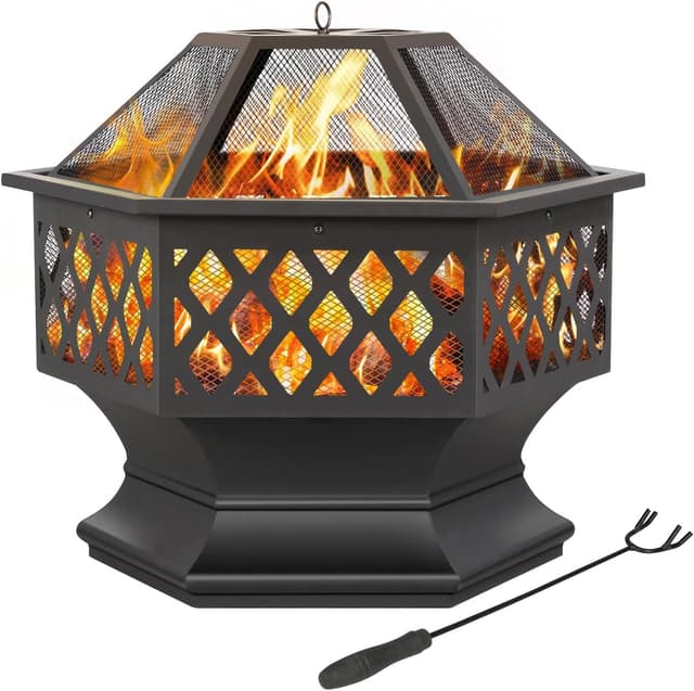 Yaheetech Hexagon Heavy Duty Large Fire Bowl with Mesh Screen, 60.5cm