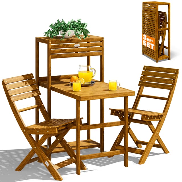 CASARIA 3-Piece Bistro Table and Chairs Set Acacia Wood Foldable