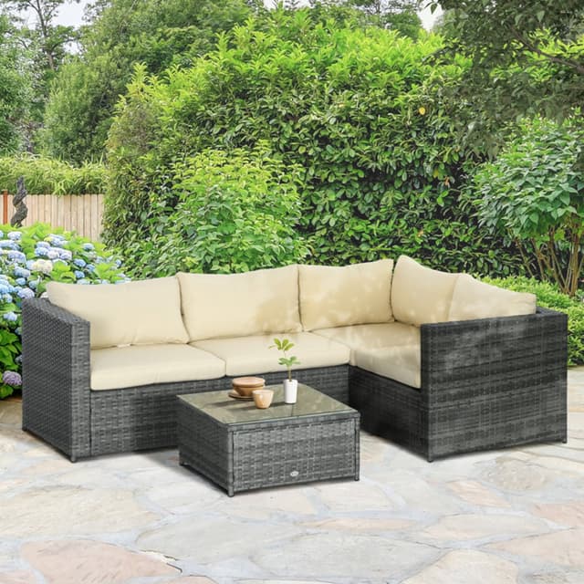 Outsunny 3 Pieces PE Rattan Garden Furniture Set 4 Seater Corner Sofa