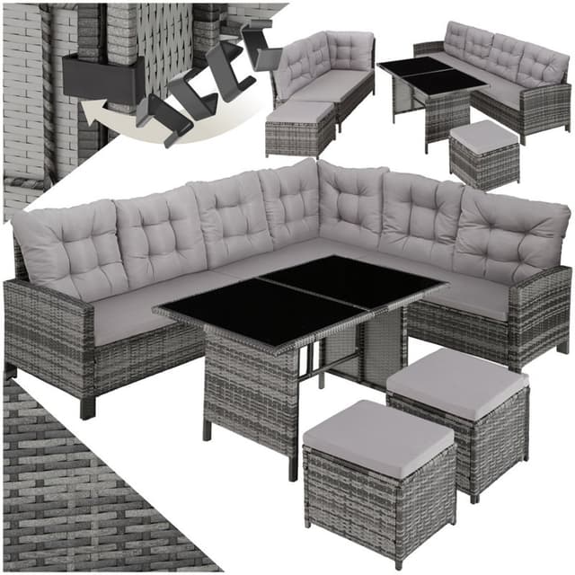 TecTake 800824 Rattan Garden Furniture Set 8 Seater with Sofa and Stools