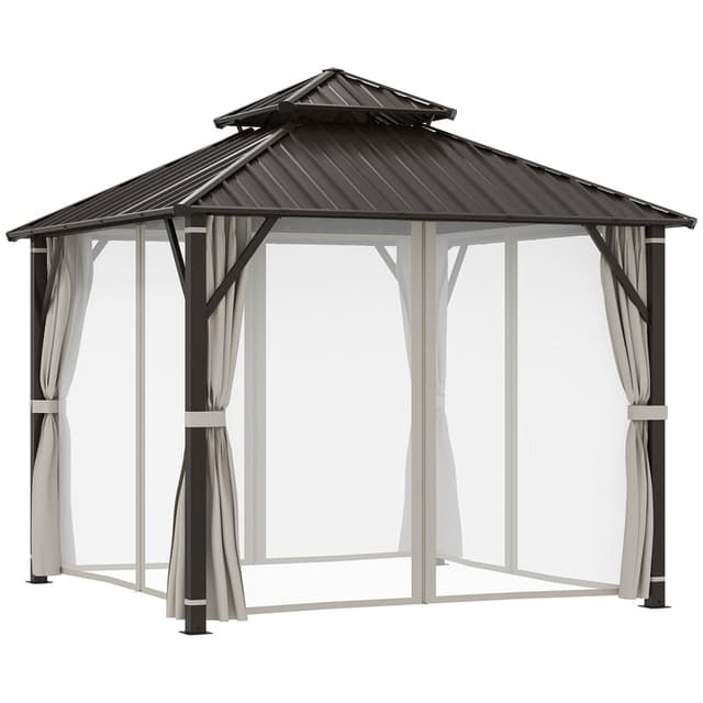Outsunny 3 x 3m Hardtop Gazebo with Polycarbonate Roof and Curtains