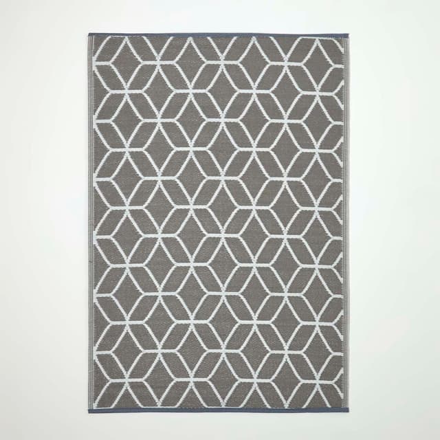 HOMESCAPES Reversible Outdoor Rug Grey Geometric 180x120cm