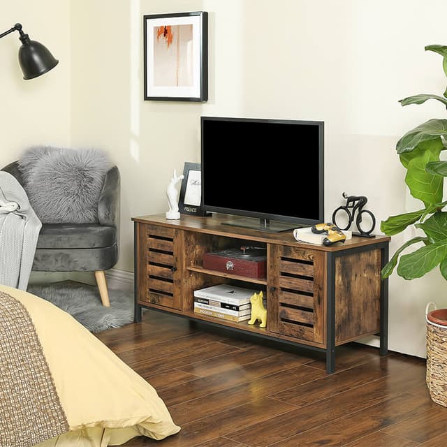 VASAGLE TV Stand with Louvered Doors and Adjustable Shelf 110cm