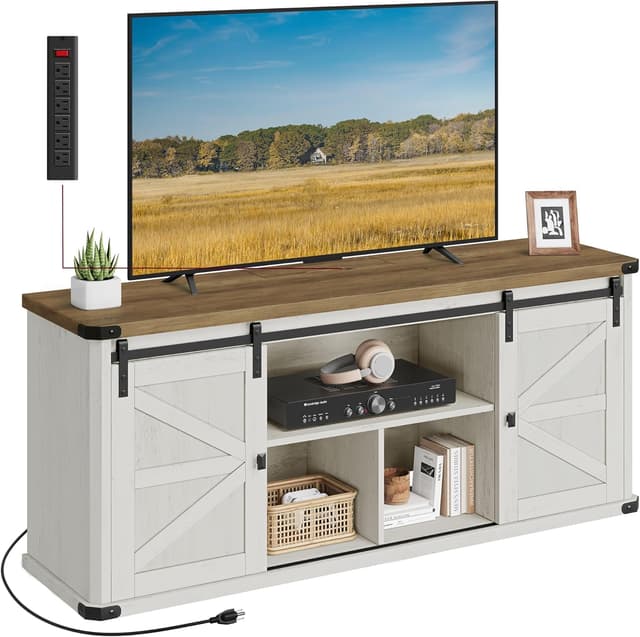VASAGLE Farmhouse TV Stand with Sliding Barn Doors for 65 Inch TVs