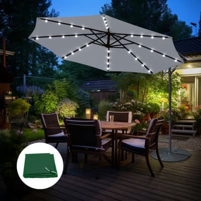 Green Bay 3m Cantilever Banana Parasol with Solar LED Lights