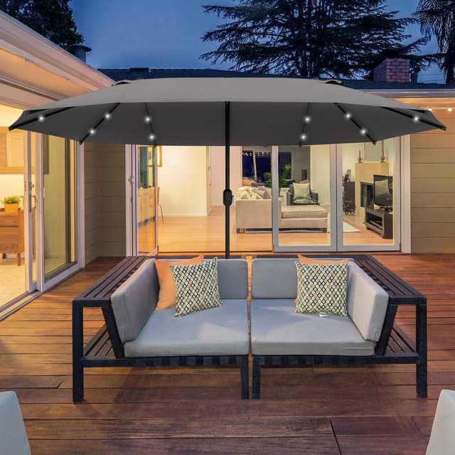 Outsunny 4.4m Double-Sided Parasol with Solar LED Lights