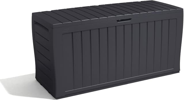 Keter Marvel+ 270L Outdoor Garden Storage Box, Graphite Wood Panel Effect