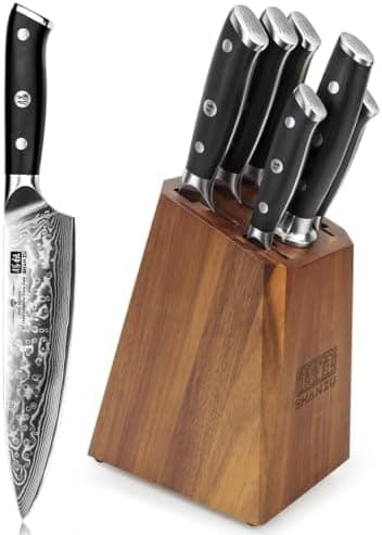 SHAN ZU Damascus 7-Piece Knife Block Set