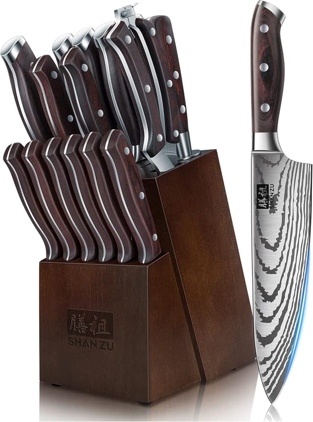SHAN ZU 16-Piece Kitchen Knife Set with Block