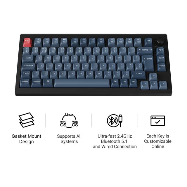 Keychron V1 Max 75% Wireless Custom Mechanical Keyboard (UK ISO Layout)