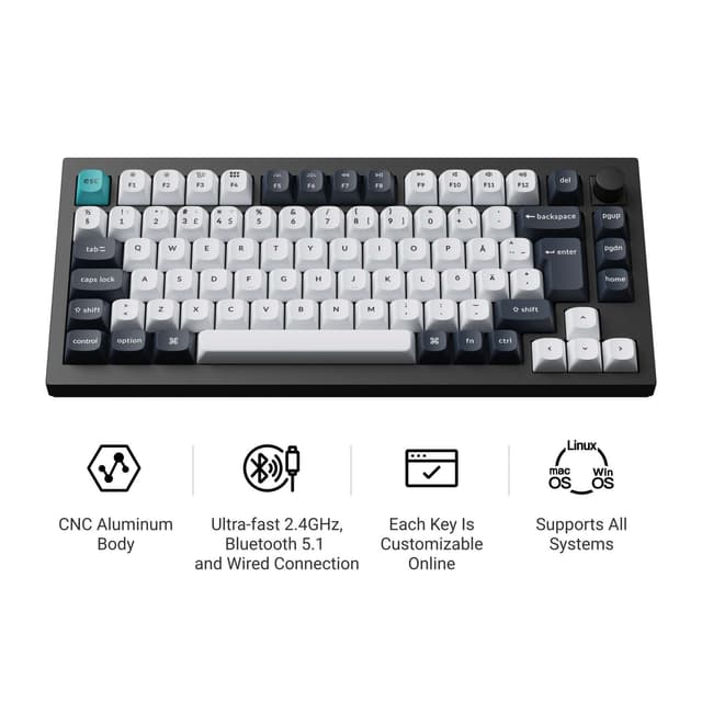 Keychron Q1 Max QMK/VIA Wireless Custom Mechanical Keyboard (UK Layout)