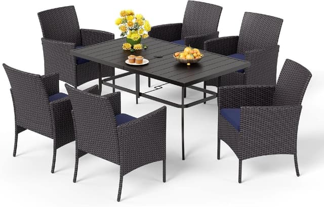 MFSTUDIO 7-Piece Rattan Dining Set with Cushions