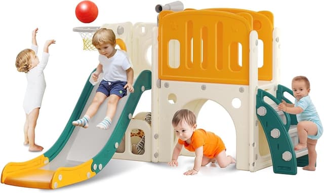 hoopyosms Toddler Slide & Climbing Set with Basketball Hoop