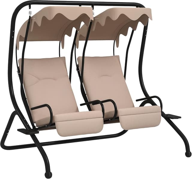 Outsunny Canopy Swing Chair Modern Garden Swing Seat Outdoor Relax Chairs w/ 2 Separate Chairs, Cushions and Removable Shade Canopy, Beige
