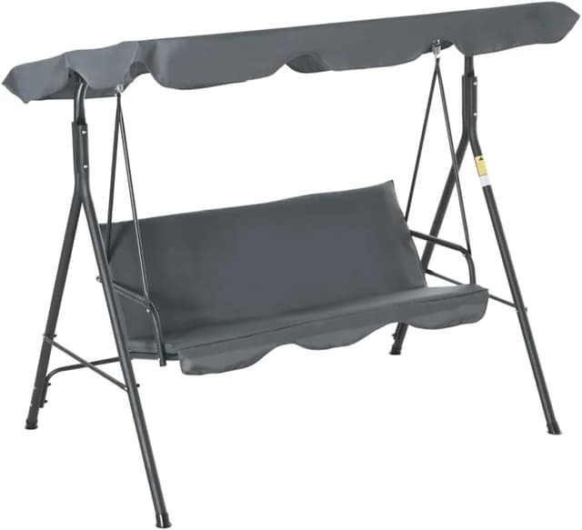 3 Seater Garden Swing Chair - Grey Seat Hammock Swinging Metal Terrace Shade Sun Protection Canopy Bench