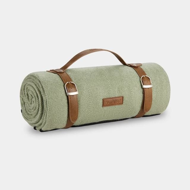 VonShef Green Herringbone Picnic Blanket 200x220cm