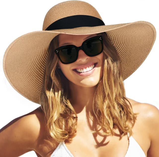 FURTALK Women's Wide Brim UPF 80 Foldable Straw Sun Hat