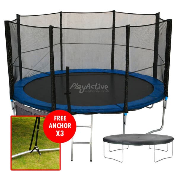 PlayActive 12ft Trampoline with Safety Enclosure Net, Ladder and Weatherproof Cover
