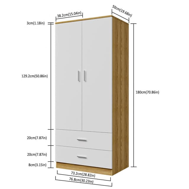 Panana 2 Door Mirrored Wardrobe for Small Bedroom